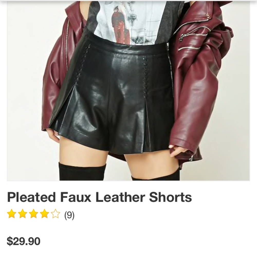 Forever 21 Black Pleated Faux Leather Shorts